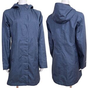 Eddie Bauer WeatherEdge Women's Long Line  Hooded Jacket Navy w/ Micro Checks